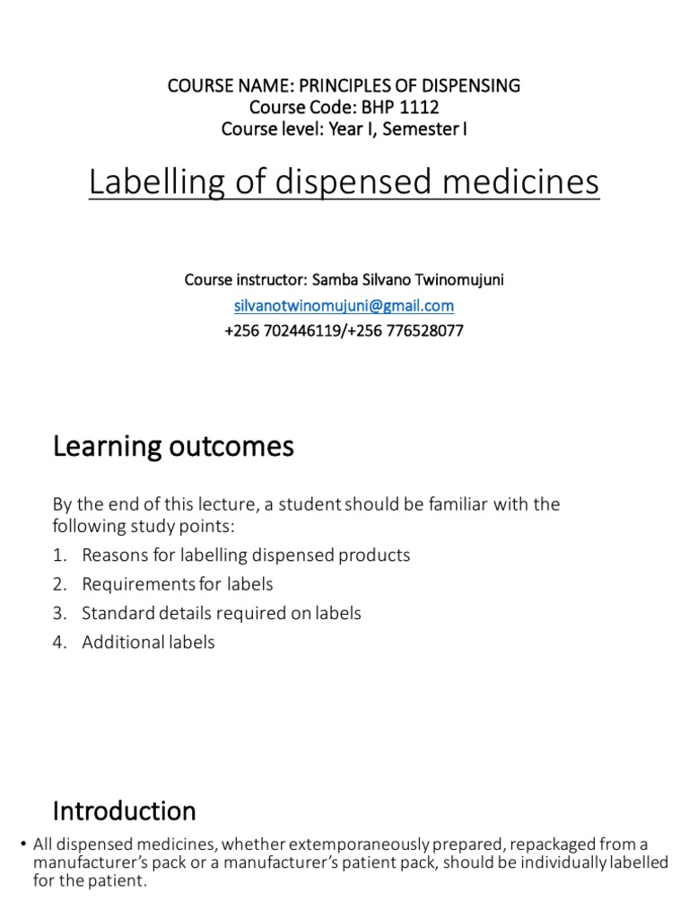 Labelling of Dispensed Medicines PDF Shelf Life Medicine