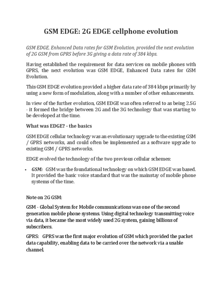 GSM EDGE 2G EDGE Cellphone Evolution PDF General Packet Radio