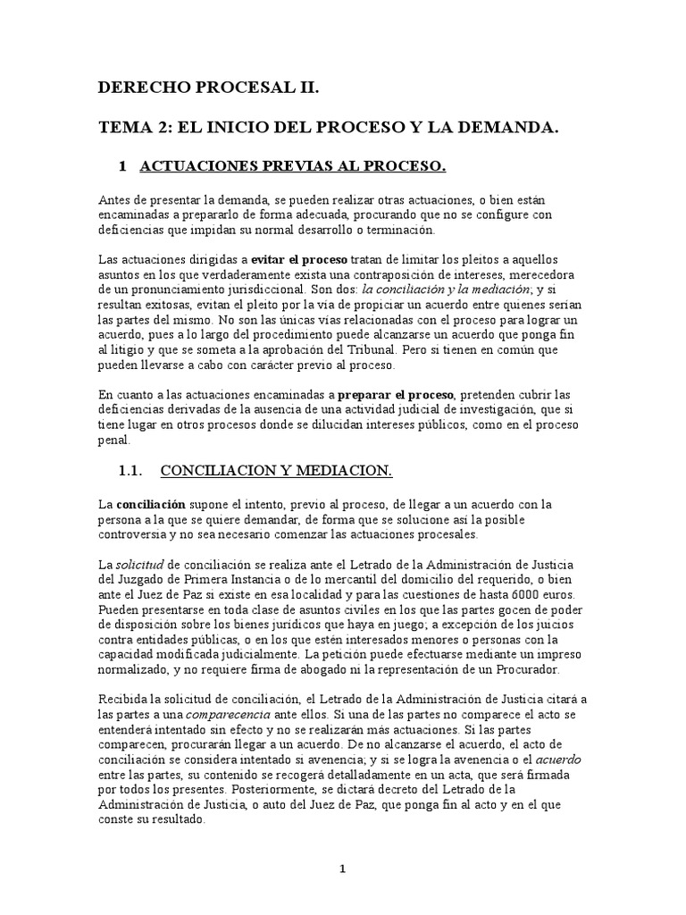 Procesal Tema 2 | PDF | Demanda judicial | Ley procesal