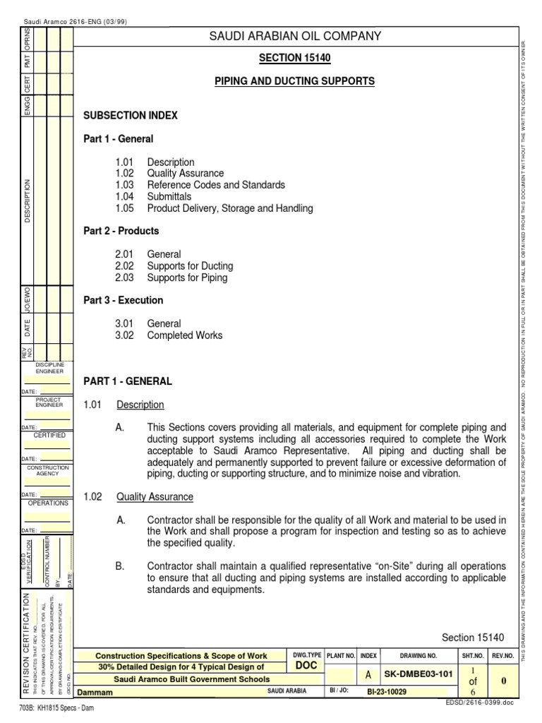 Saudi Aramco Piping Support Specifications | PDF | Pipe (Fluid ...