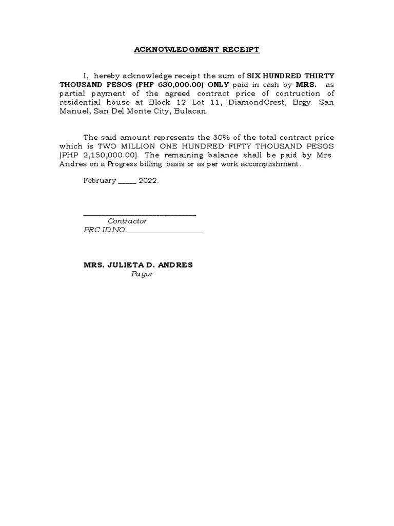 Acknowledgment Receipt for Partial Payment | PDF | Business | Finance ...