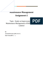 Maintenance Management Assignment-2: Topic: Study On Improvement of Maintenance Management of BASE Textiles Limited