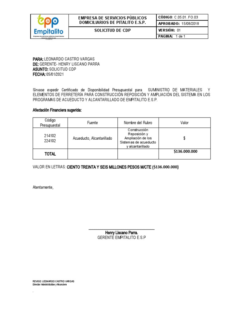 Solicitud de Ferreteria CDP | PDF