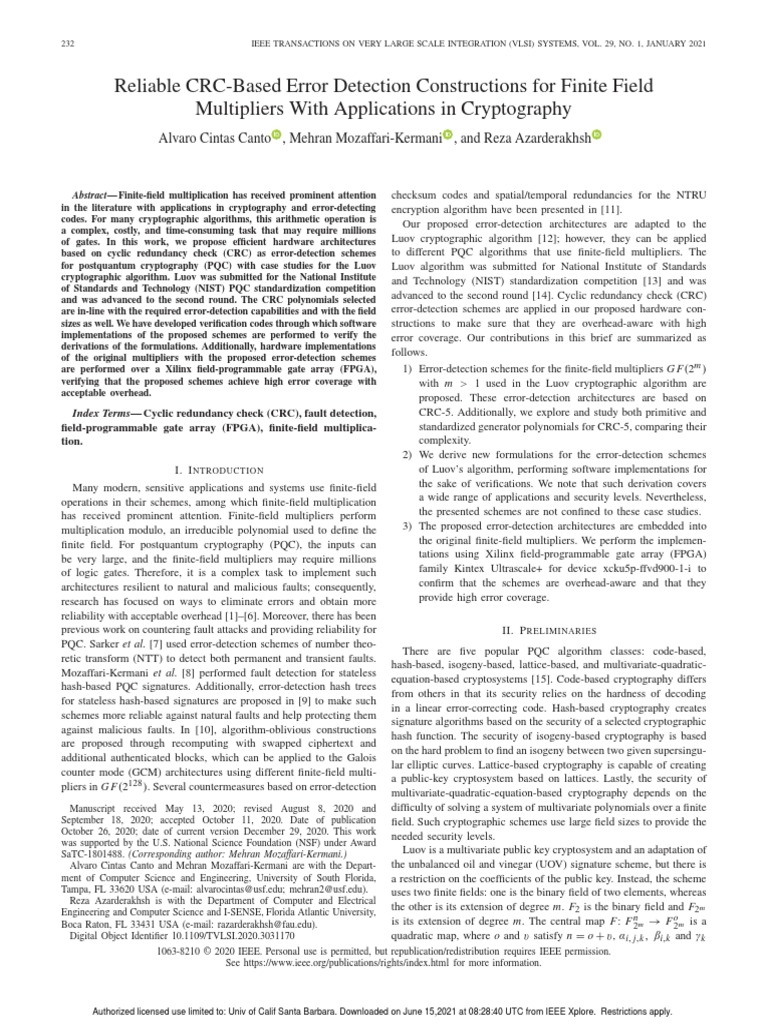 Reliable CRC-Based Error Detection Constructions For Finite Field | PDF ...