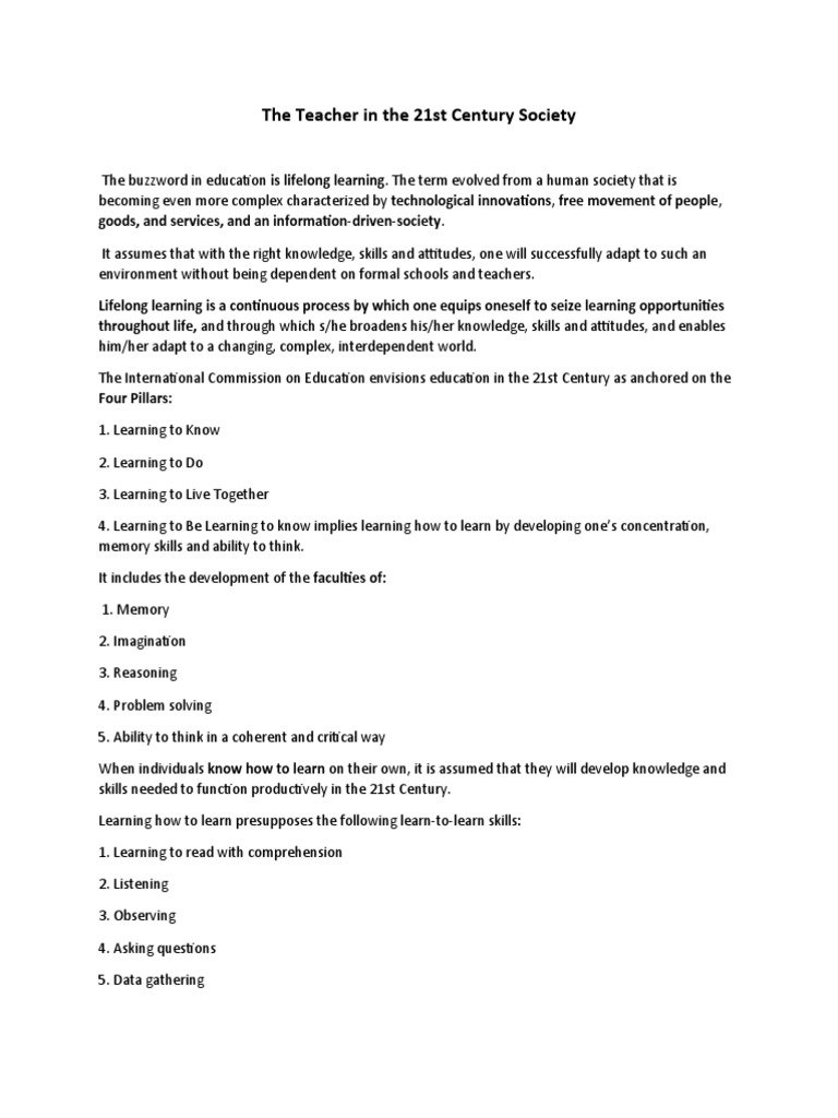 21st Century Teacher's Role in Education | PDF | Learning | Humanism