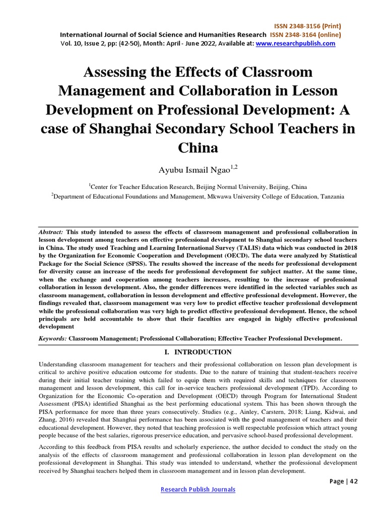 Assessing The Effects of Classroom Management and Collaboration in ...