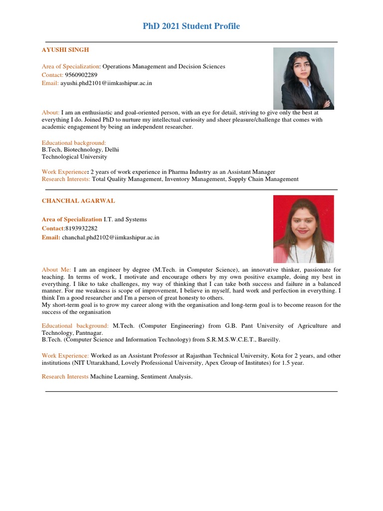 IIM Kashipur PhD 2021 Student Profiles | PDF | Economics | Mathematical ...