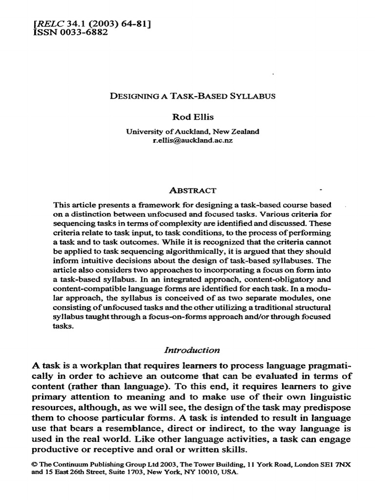 Unfocused Tasks in Syllabus Design | PDF | Second Language Acquisition ...