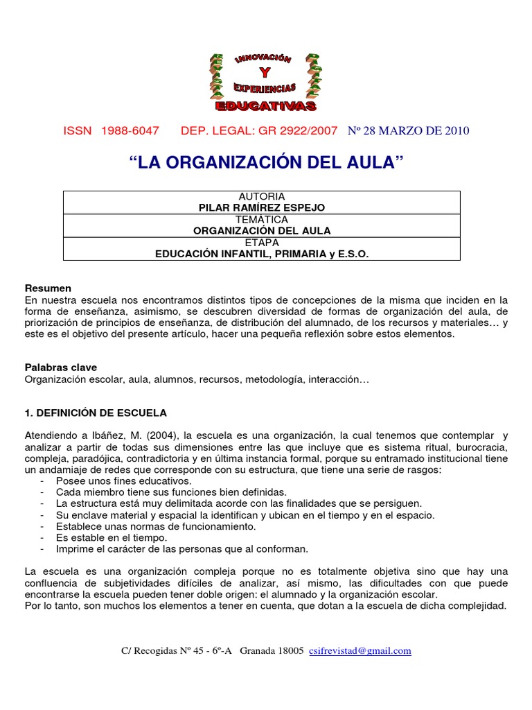 Organización del Aula en Educación | PDF | Salón de clases | Aprendizaje