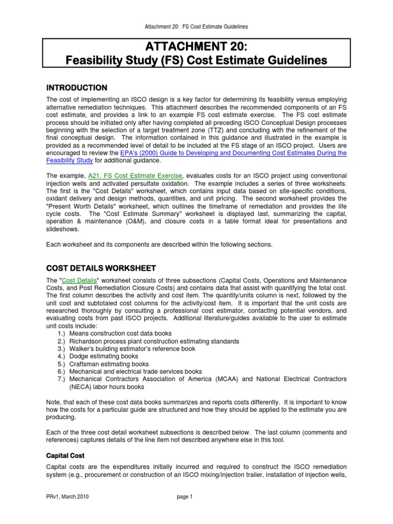 A20 FS Cost Estimate Guidelines PDF Business