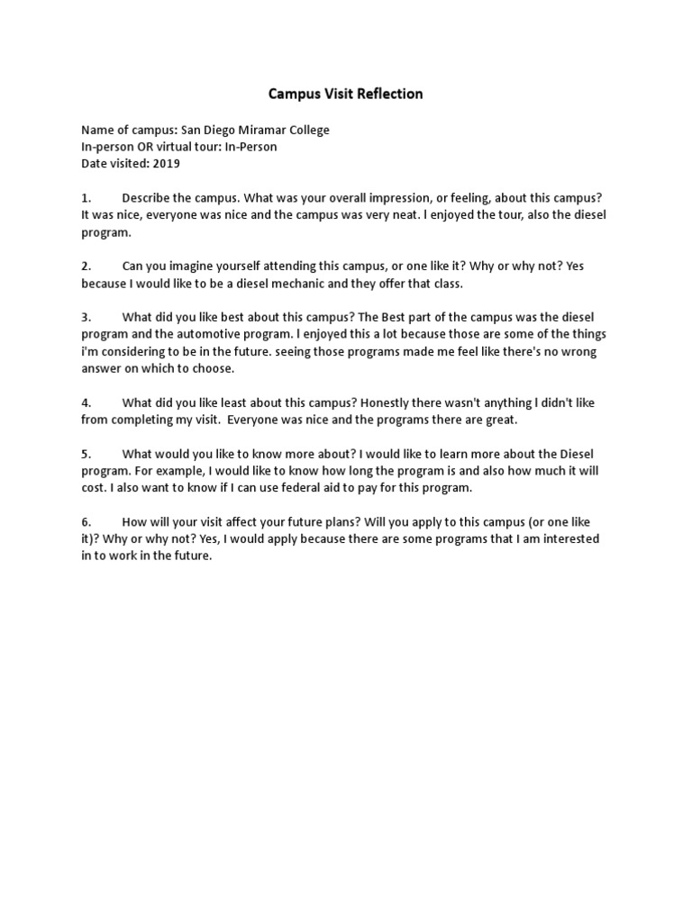 Done - Lesson 10 - Campus Visit Reflection 19 | PDF