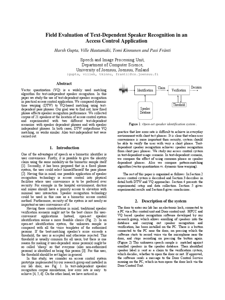 Text-Dependent Speaker Recognition Study | PDF