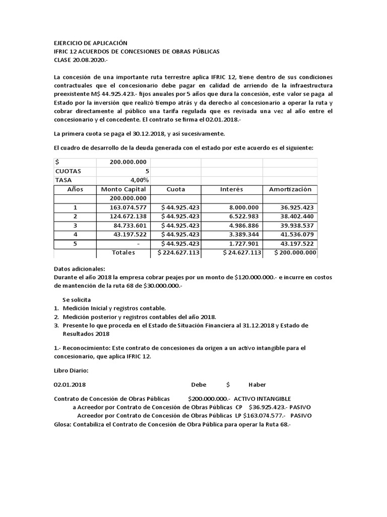 Ejercicio Ifric 12 Contrato de Concesiones de Obras Públicas | PDF
