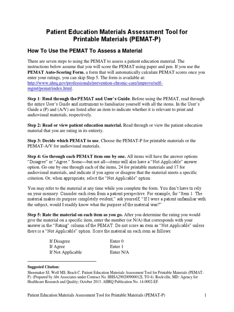 Patient Education Materials Assessment Tool For Printable Materials ...