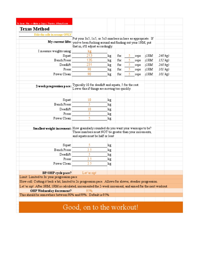 Texas Method Workout Spreadsheet | PDF | Weight Training