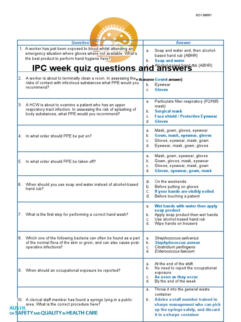 Ipc Week Quiz Questions and Answers 0 PDF Personal Protective