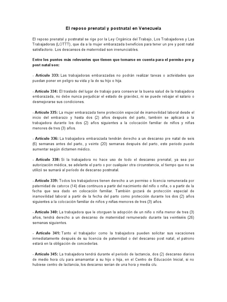 cuanto dura el reposo post natal