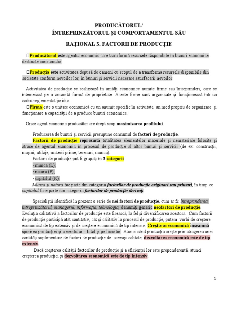3 Factorii de Producție | PDF