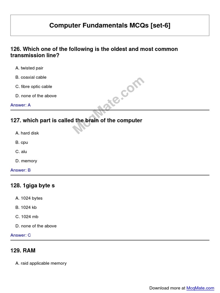 Computer Fundamentals MCQs Set 6 | PDF | Personal Computers ...