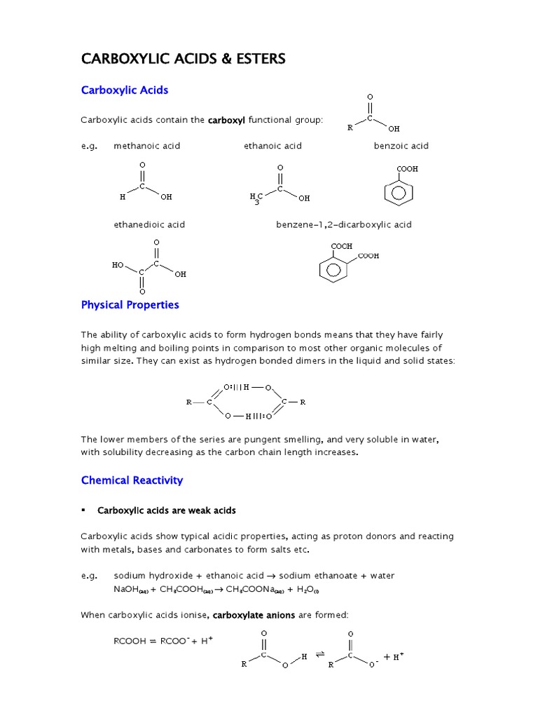 4.1.3 Carboxylic Acids & Esters | PDF | Ester | Carboxylic Acid