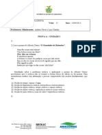 AVALIAÇÃO - 3 ano-UNIDADE I