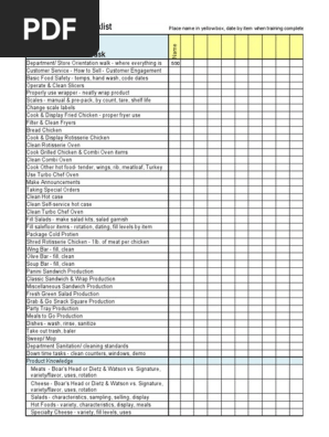 Deli Training Checklist