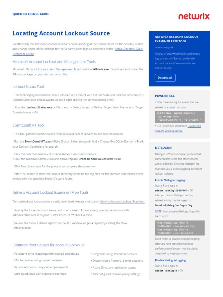 Account Lockout Troubleshooting Guide | PDF | Active Directory | Password