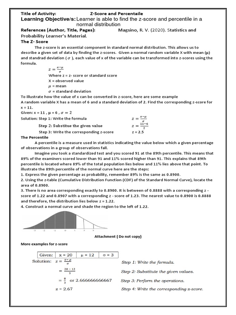 Z-Score and Percentile Calculation Guide | PDF | Standard Score ...
