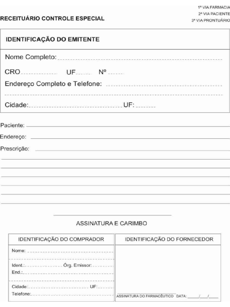 Modelo Receituario Controle Especial Dentista | PDF