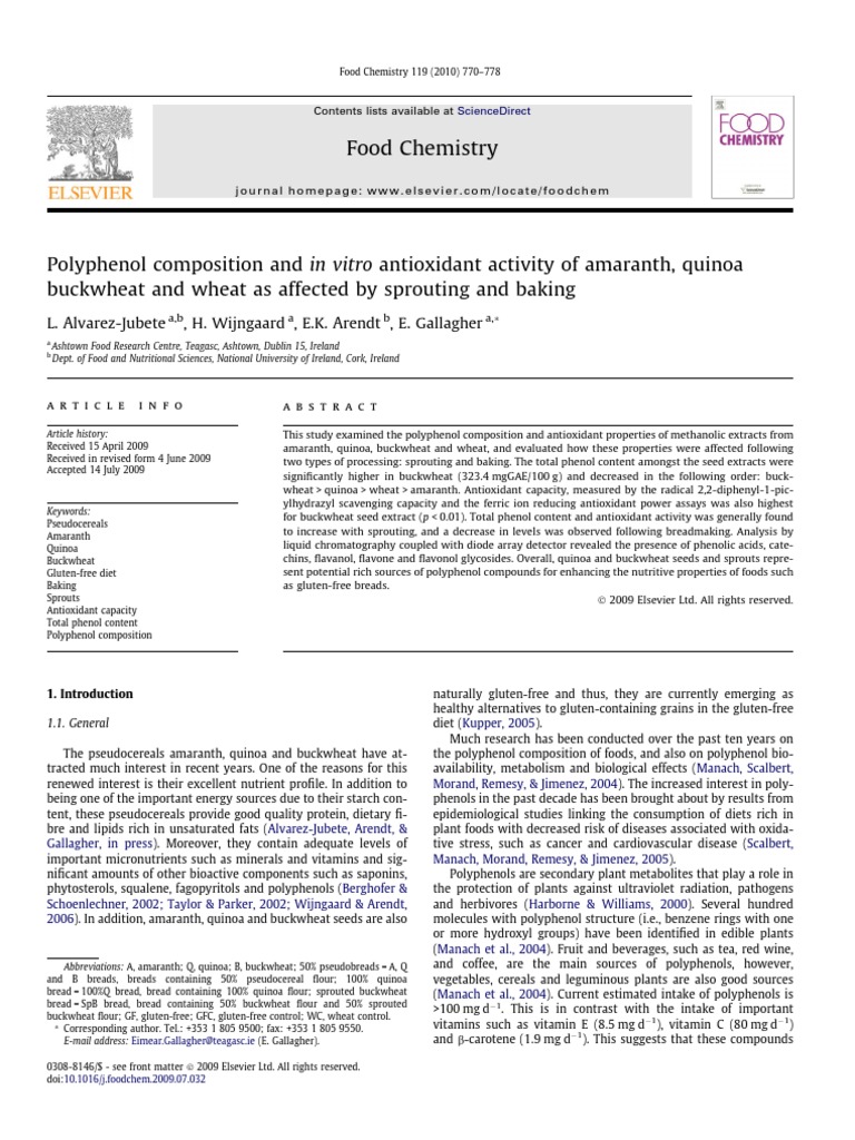 Polyphenol Composition and in Vitro Antioxidant Activity of Amaranth