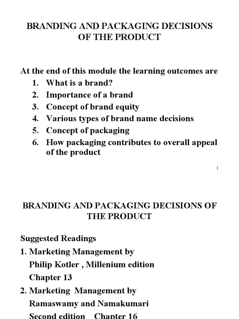 Branding and Packaging Decisions of The Product PDF Brand Business