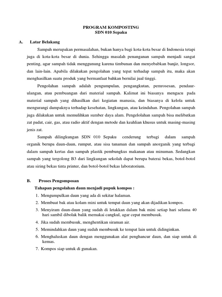 Program Komposting SDN 010 Sepaku | PDF