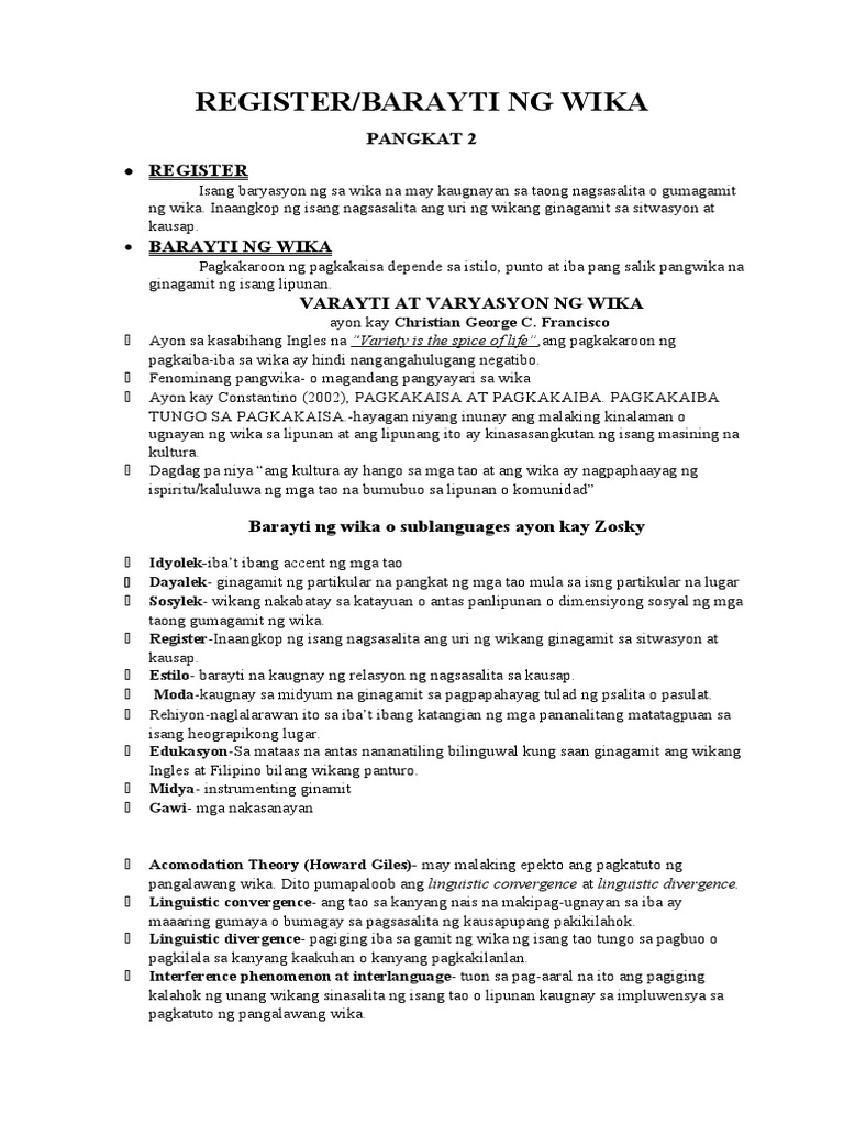 Register/barayti NG Wika | PDF