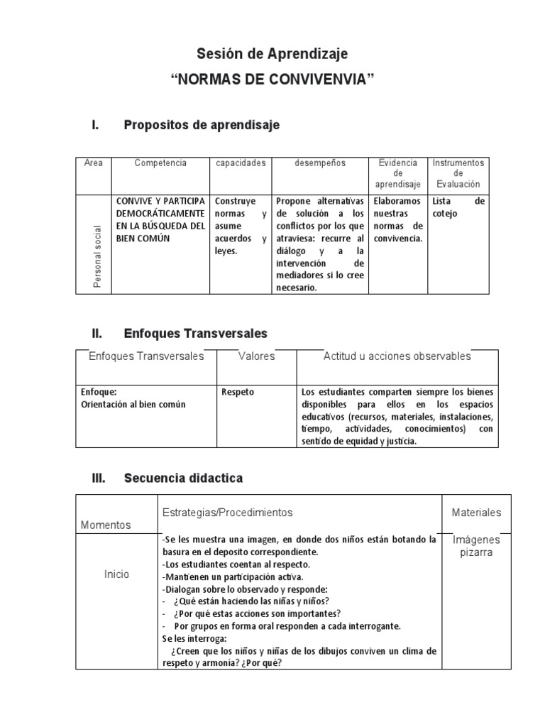 Normas de Convivencia en el Aula | PDF