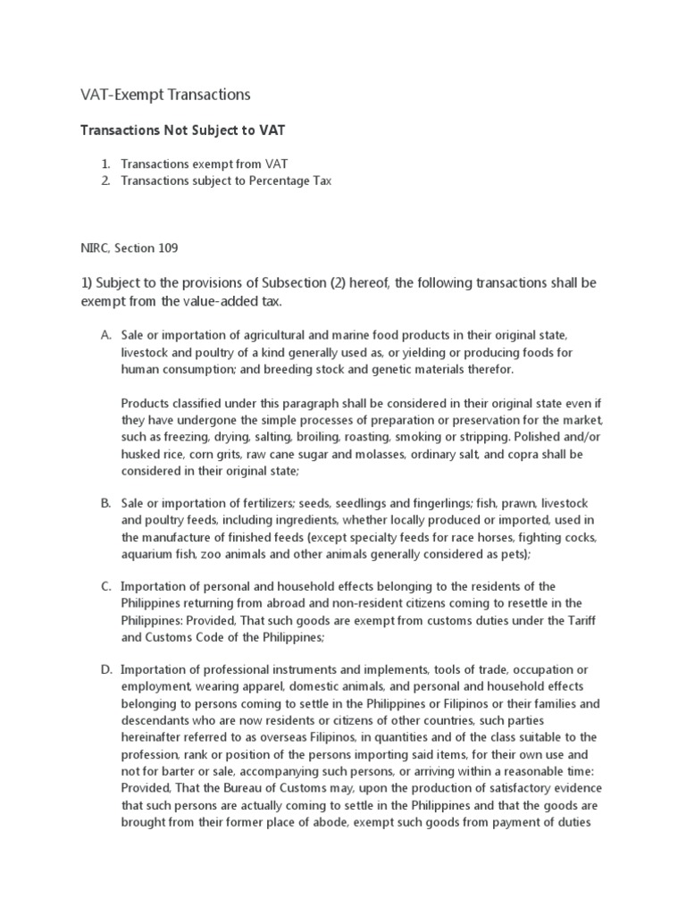 VATExempt Transactions PDF Value Added Tax Taxes