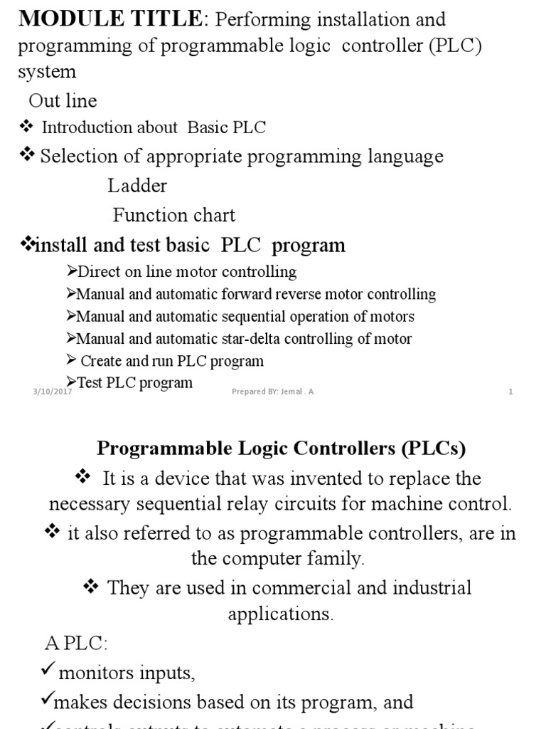 Performing Installation and Programming of Programmable Logic Controller (PLC) System PDF