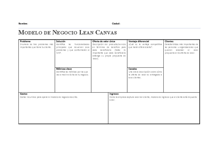 Modelo de Negocio Lean Canvas AWE | PDF