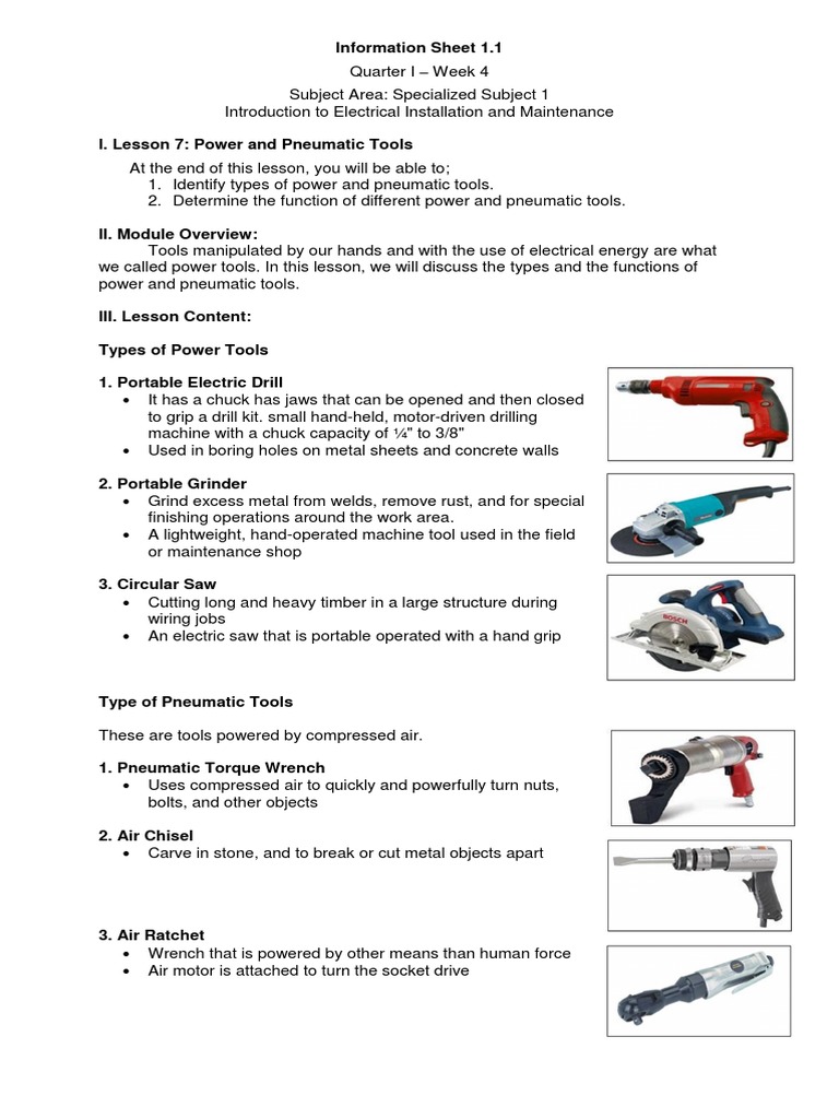 Power and Pneumatic Tools Overview | PDF | Insulator (Electricity) | Drill