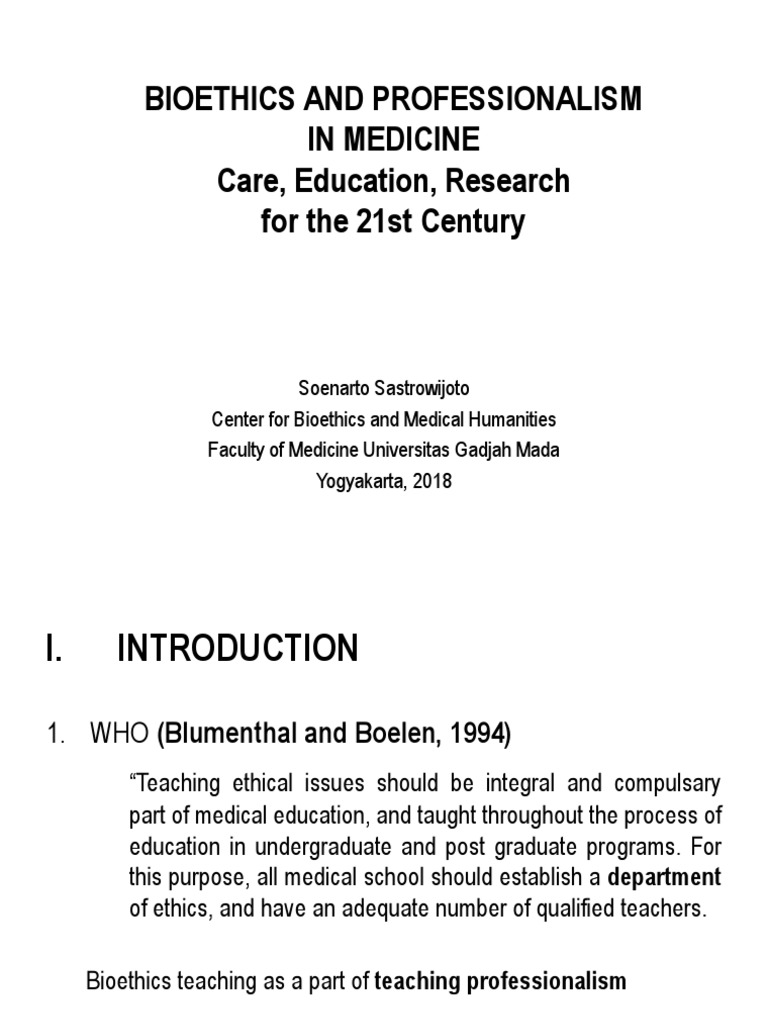 Bioethics and Professionalism in Medicine (Prof. Soenarto) | PDF ...