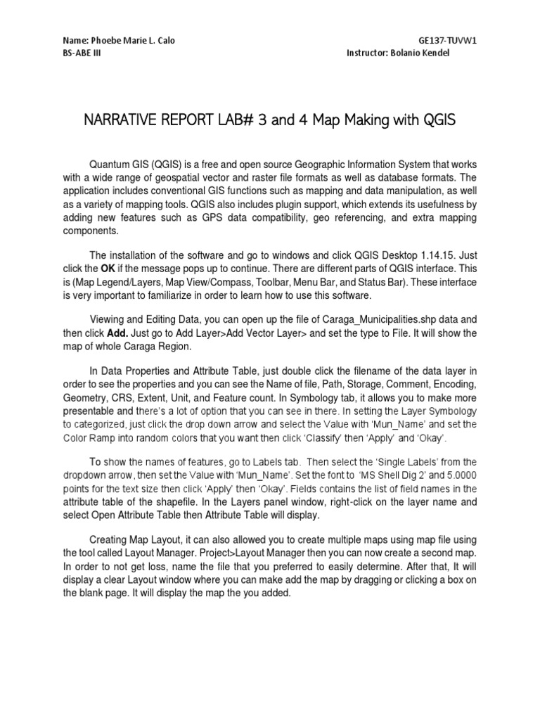 NARRATIVE REPORT LAB# 3 and 4 Map Making With QGIS | Download Free PDF ...