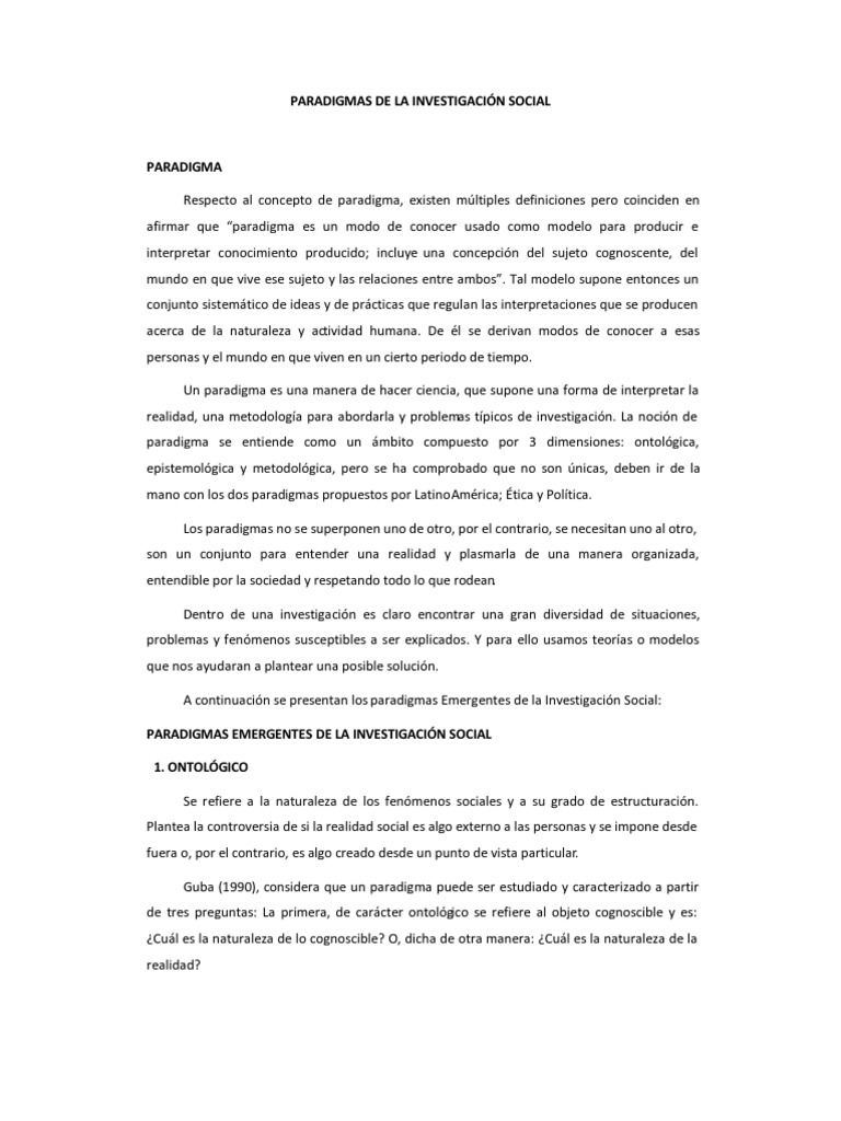 Paradigmas de Investigación Social | PDF | Paradigma | Conocimiento
