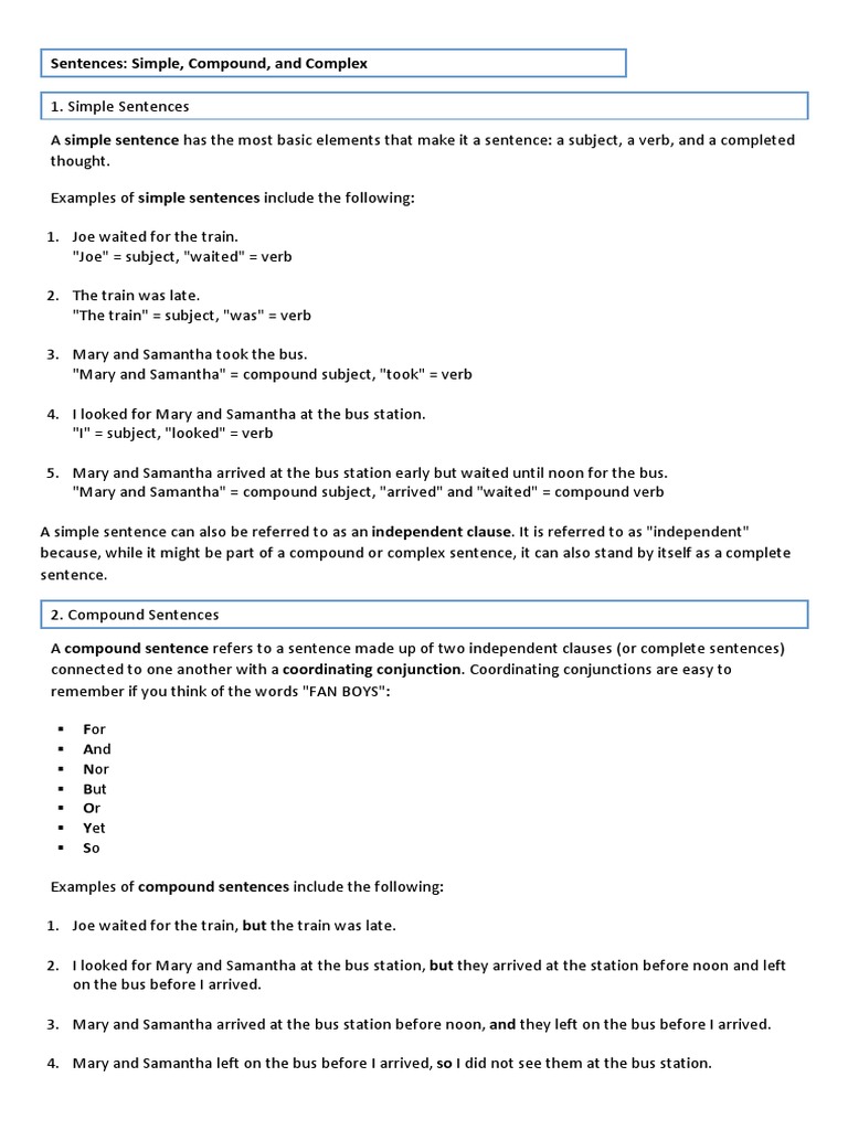 Simple Compound and Complex Sentences | PDF | Sentence (Linguistics ...