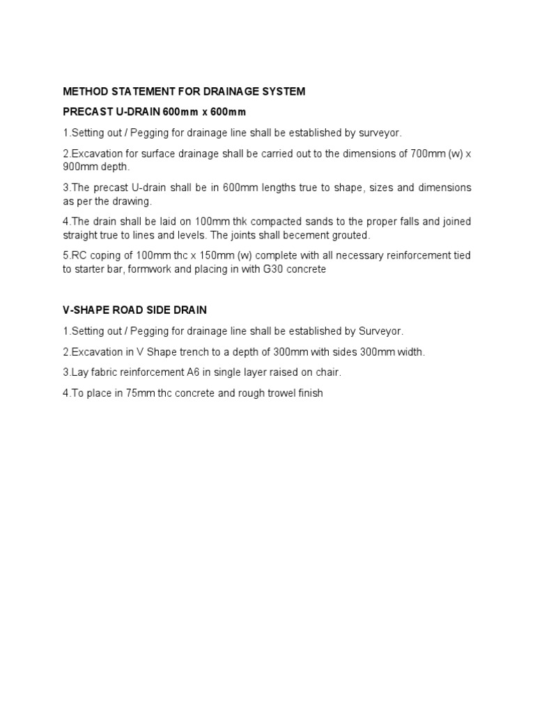 Method Statement Surface Drainage PDF