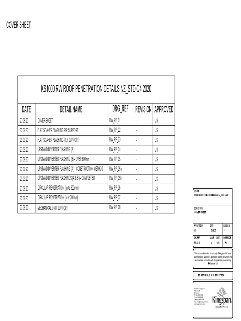 Kingspan Trapezoidal Roof KS1000 RW CAD Roof Penetration Details Q42020 ...