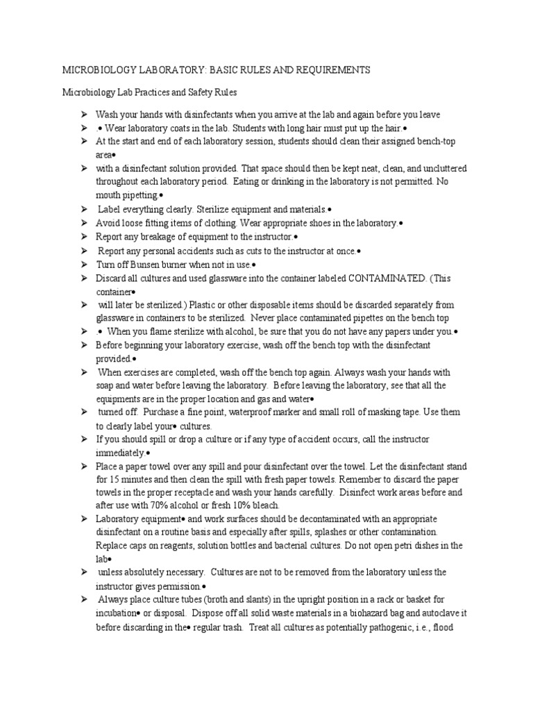 Microbiology Lab Safety Guidelines | PDF | Laboratories | Sterilization ...