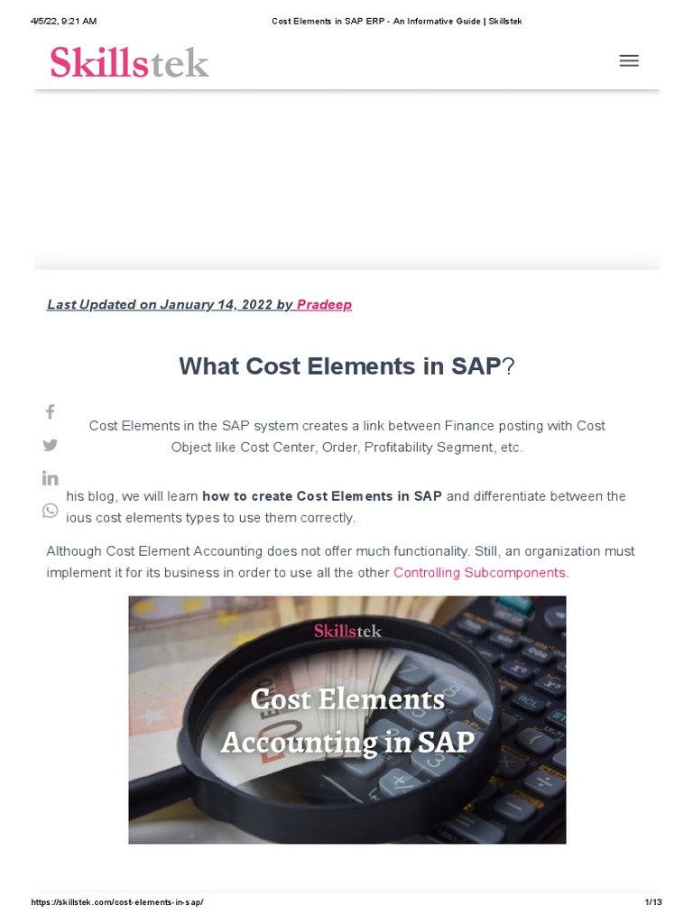 Cost Elements in SAP ERP An Informative Guide Skillstek PDF