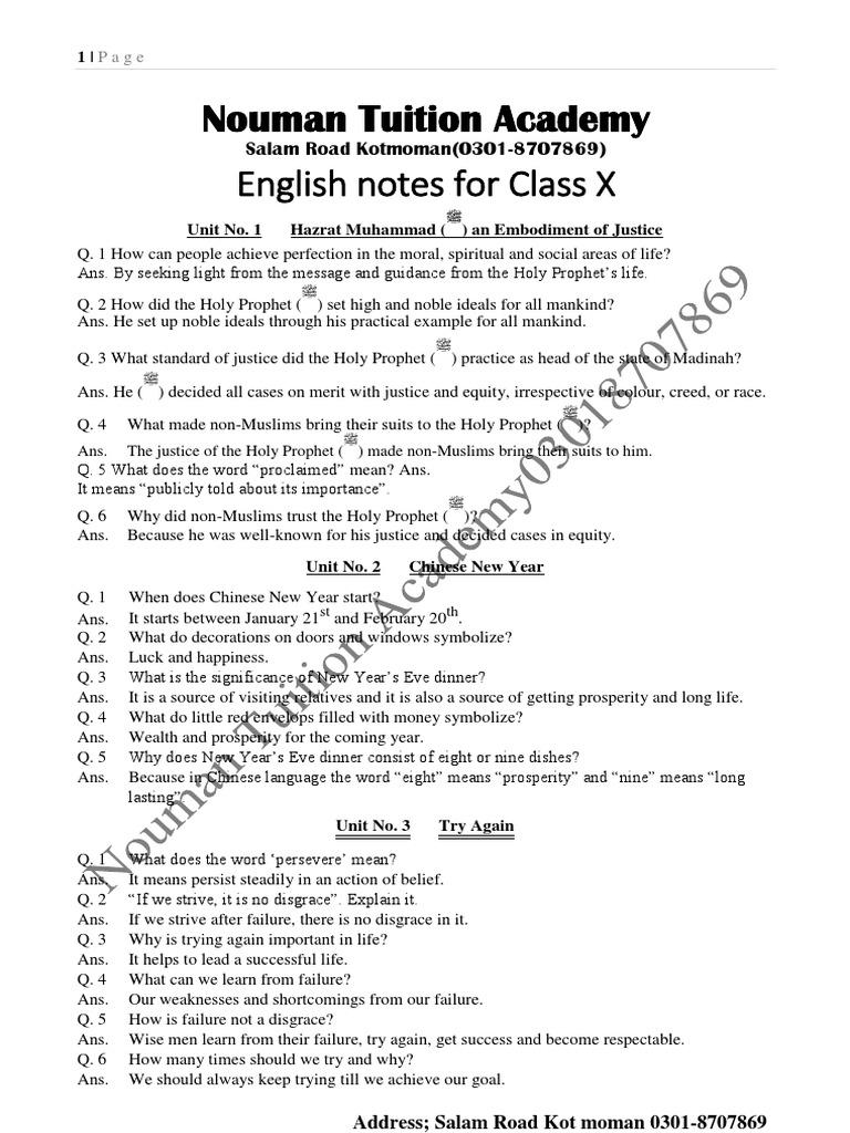 Class X English Notes Summary | PDF | Pronoun | Noun