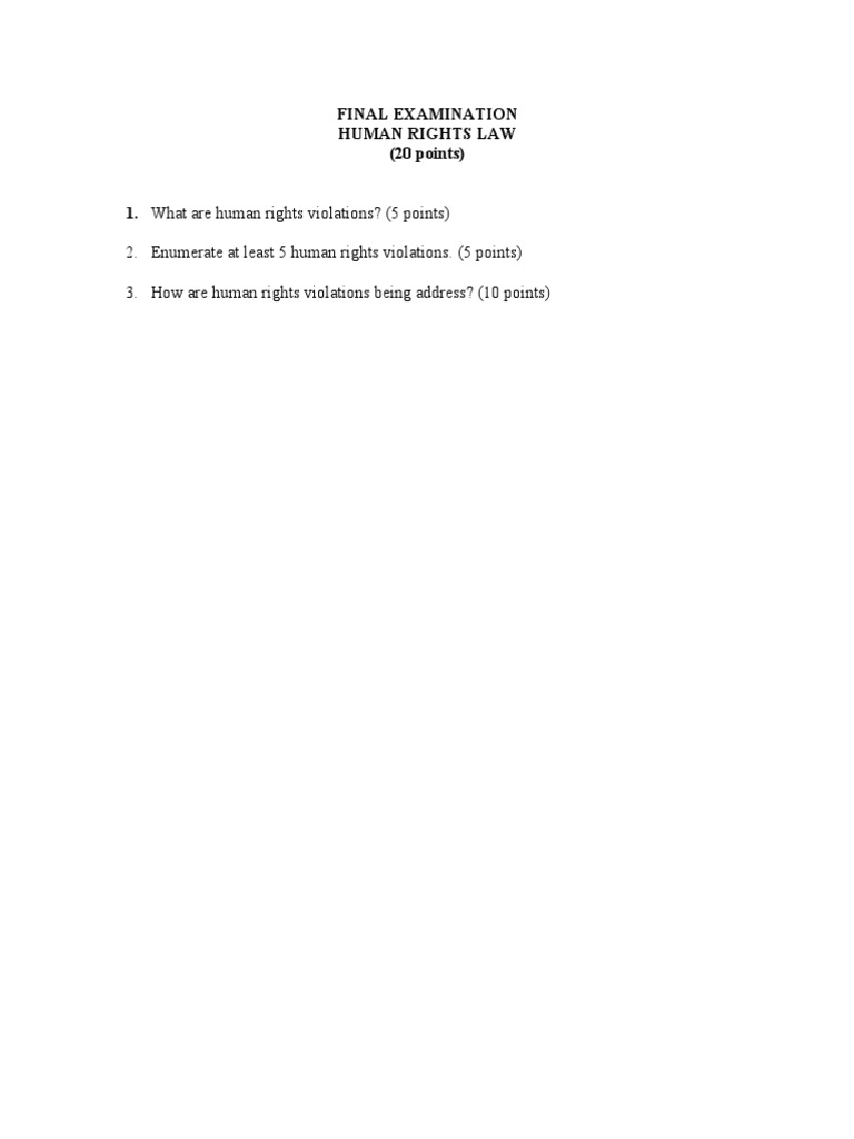 Human Rights Law Exam Questions | PDF