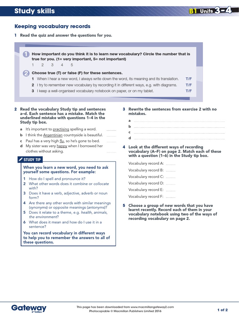 B1 UNITS 3 and 4 Study Skills | PDF | Vocabulary | Adverb