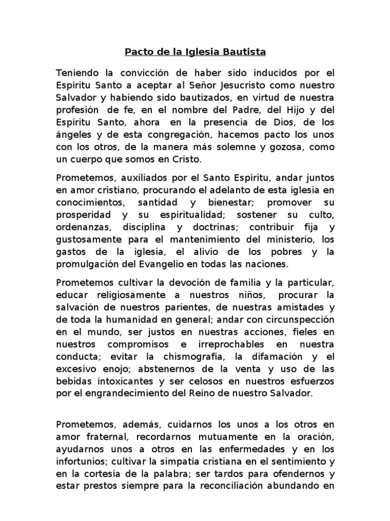Pacto de la Iglesia Bautista | PDF | Cristo (título) | Iglesia Católica